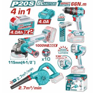 COMBO TOTAL INALAMBRICO PERCUTOR ATORNILLADOR 1/2 66NM + SOPLADORA + PULIDORA 4 1/2 UTOSLI250993_16559