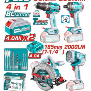 COMBO TOTAL INALAMBRICO TALADRO PERCUTOR 96NM + ATORNILLADOR DE IMPACTO 1/2" 285NM + SIERRA CIRCULAR 7-1/4" + LAMPARA 2000LM UTOSLI241297_15907